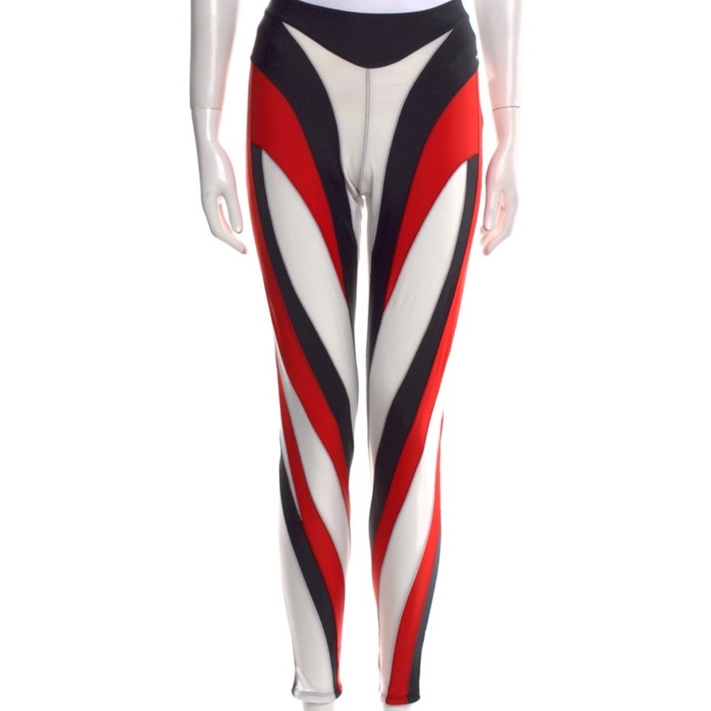 Mugler Red, Black, and White Swirl Leggings